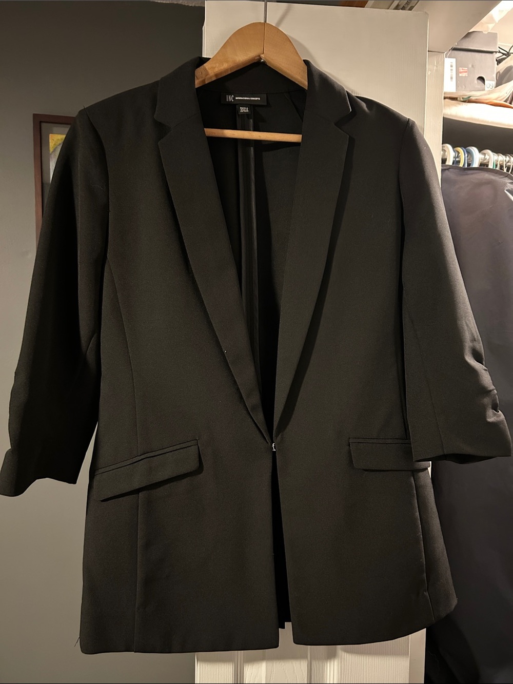INC International Concepts Black Open-Front Blazer